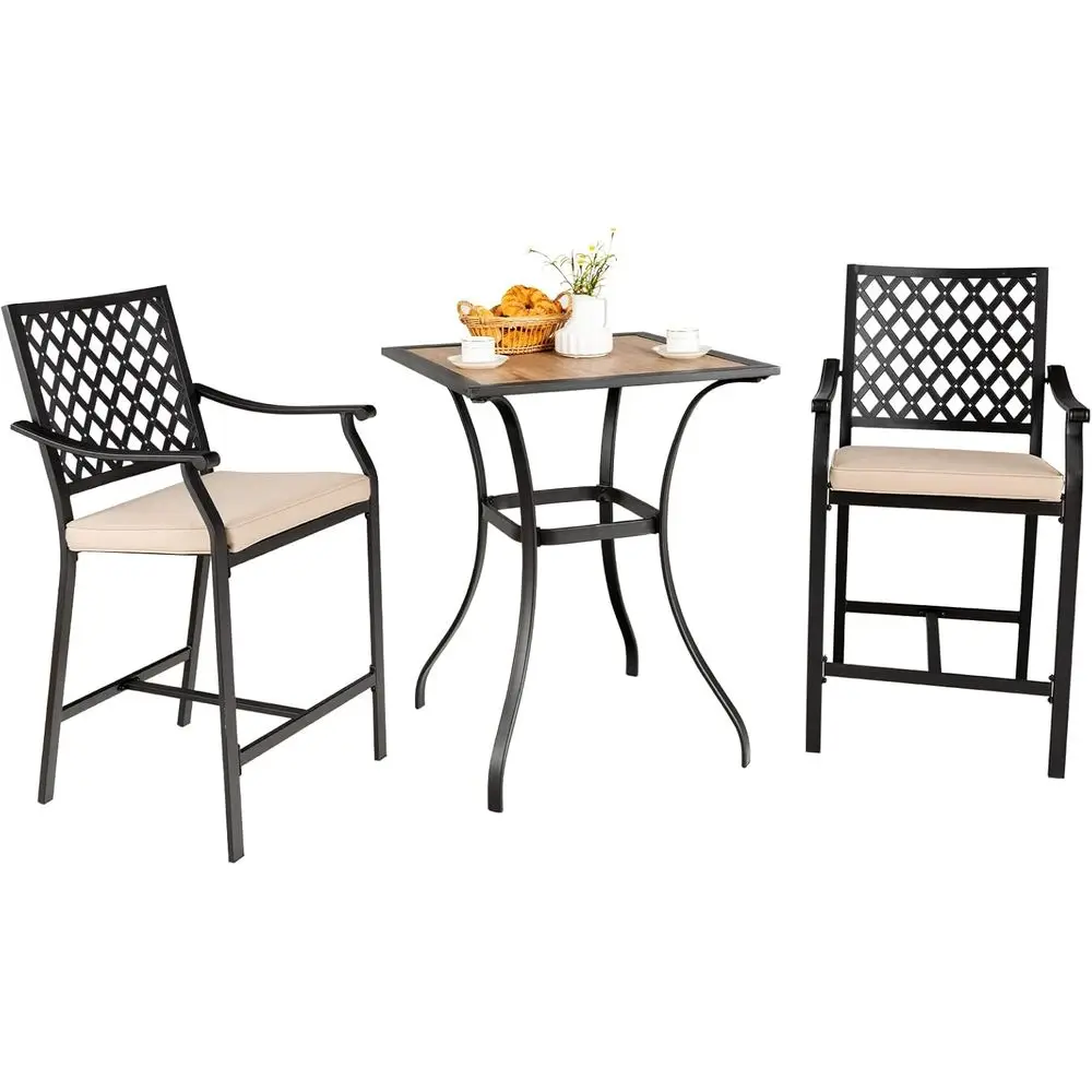 Outdoor Bistro Set with Cushioned Bar Stools, Steel Frame, Ideal for Patio or Poolside, Beige
Outdoor Bistro Set with Cushioned Bar Stools, Steel Frame, Ideal for Patio or Poolside, Beige