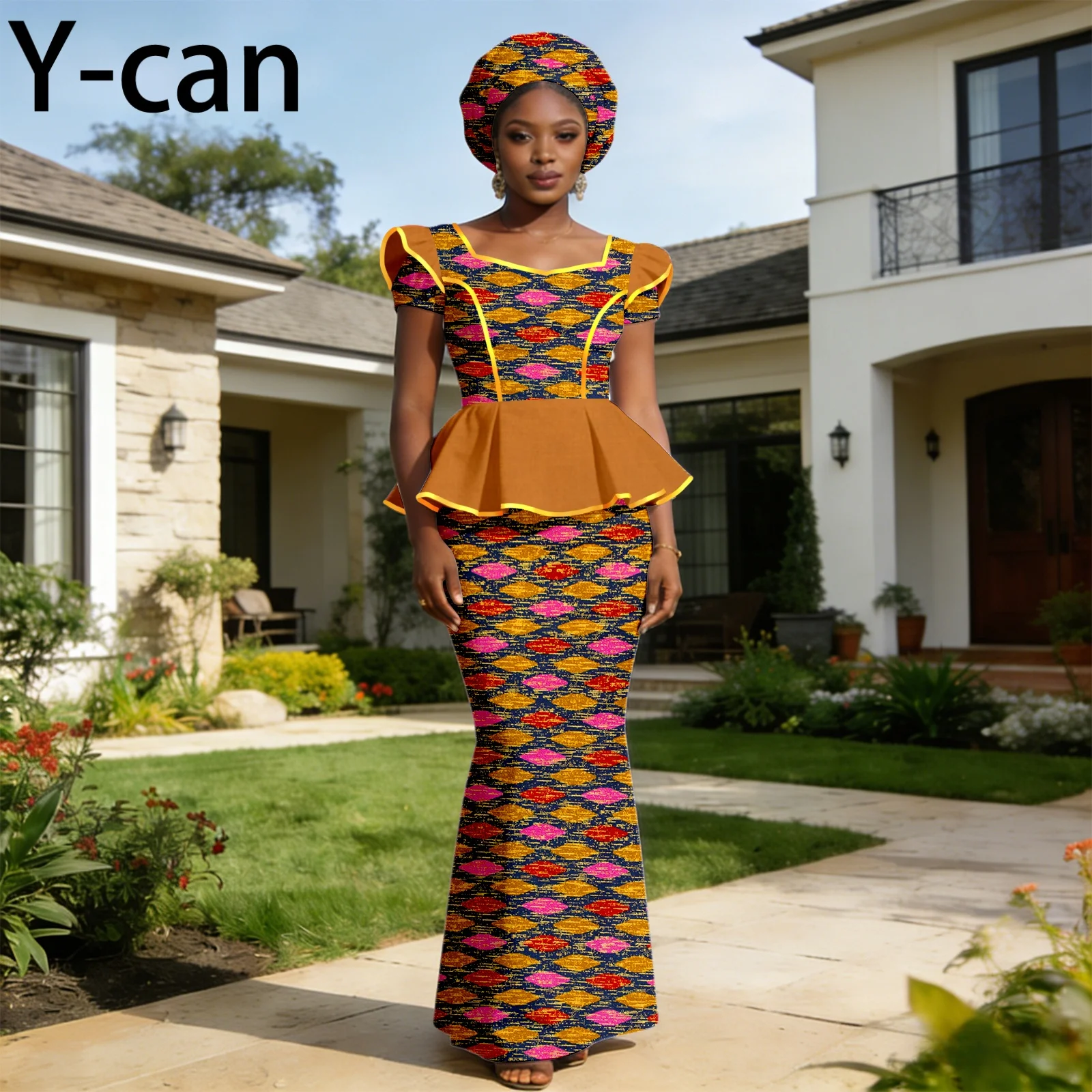 Plus Size African Ankara Peplum Mermaid Maxi Dress with Headwrap Short Sleeve Ruffle Print African Dresses for Women 2625044
Plus Size African Ankara Peplum Mermaid Maxi Dress with Headwrap Short Sleeve Ruffle Print African Dresses for Women 2625044