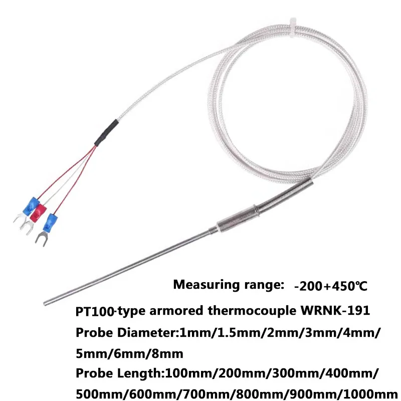 PT100 type armored thermocouple WZPK-191 temperature sensor 1mm 1.5mm 2mm 3mm 4mm 6mm thermocouple probe temperature -200+450 ℃
PT100 type armored thermocouple WZPK-191 temperature sensor 1mm 1.5mm 2mm 3mm 4mm 6mm thermocouple probe temperature -200+450 ℃