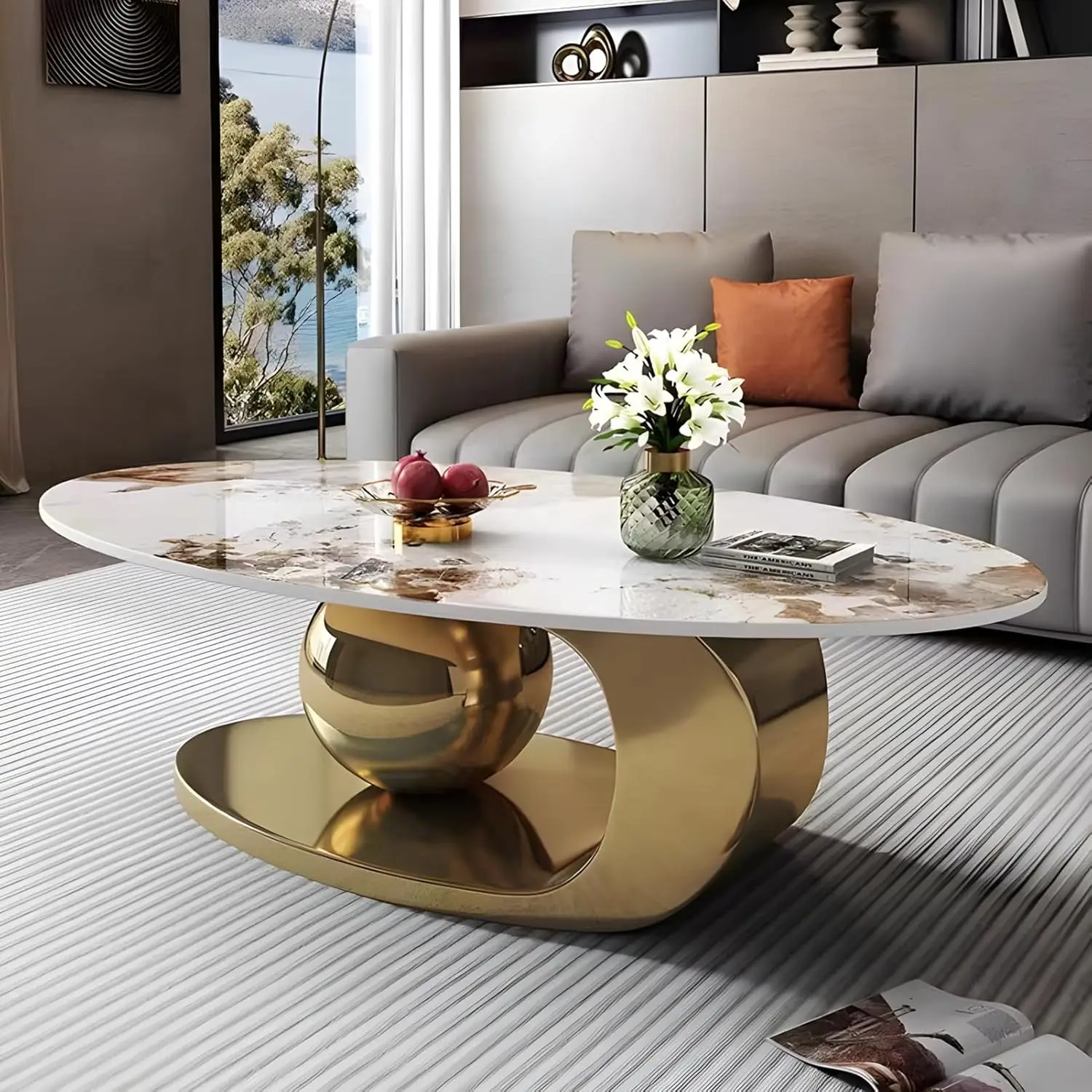 51.2'' Modern Coffee Tables for Living Room,Marble Oval Center Table with Luxury Metal Gold Base,Heat & Scratch, Customized
51.2'' Modern Coffee Tables for Living Room,Marble Oval Center Table with Luxury Metal Gold Base,Heat & Scratch, Customized