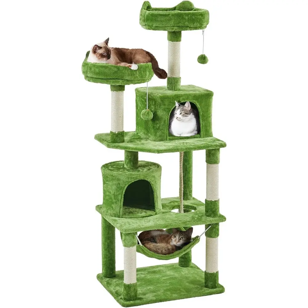 Green 62.5 Cat Tree with Platform, Hammock, and Scratching Posts for Kitten Play and Relaxation
Green 62.5 Cat Tree with Platform, Hammock, and Scratching Posts for Kitten Play and Relaxation