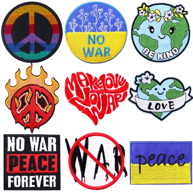 Cartoon Embroidery Patches NO WAR Peaceful Earth DIY Iron on Patches Fusible Clothes Badges Bags Hats Personalized Accessories
Cartoon Embroidery Patches NO WAR Peaceful Earth DIY Iron on Patches Fusible Clothes Badges Bags Hats Personalized Accessories