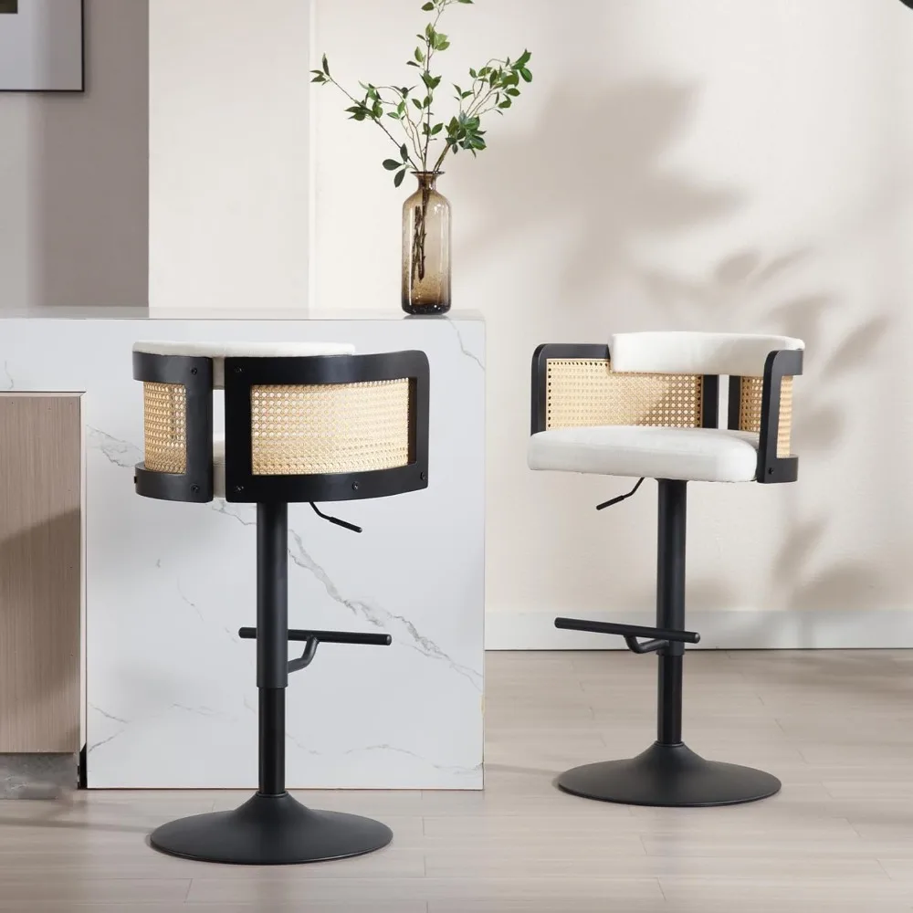 Bar Stools Set of 2 with Cane Back, Modern White Linen Upholstered Swivel Counter Height Barstools with Gold Base Footrest
Bar Stools Set of 2 with Cane Back, Modern White Linen Upholstered Swivel Counter Height Barstools with Gold Base Footrest