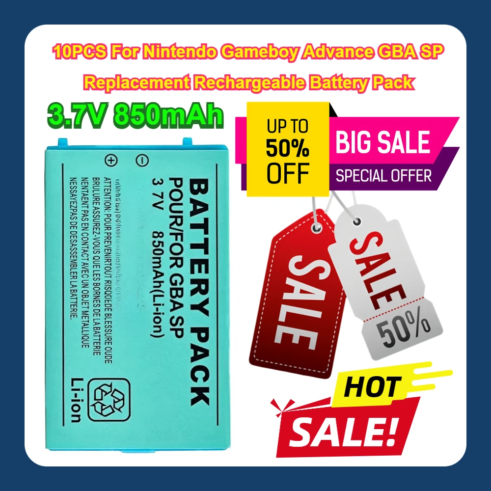 3.7V 850mAh 10PCS For Nintendo Gameboy Advance GBA SP Replacement Rechargeable Battery Pack
3.7V 850mAh 10PCS For Nintendo Gameboy Advance GBA SP Replacement Rechargeable Battery Pack