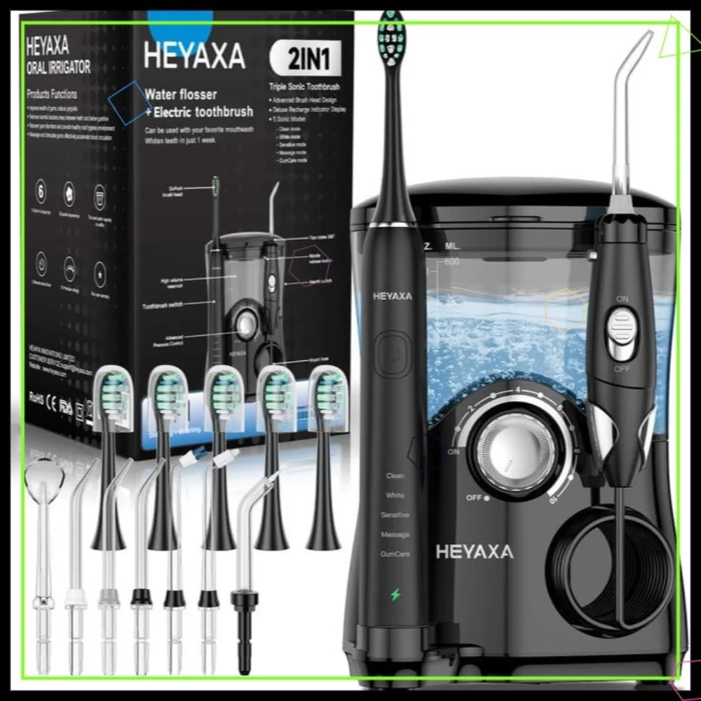 Water Flosser & Electric Toothbrush Combo, 600ML Dental Flosser with 7 Tips, 10 Pressures, 5 Brush Heads for Home
Water Flosser & Electric Toothbrush Combo, 600ML Dental Flosser with 7 Tips, 10 Pressures, 5 Brush Heads for Home