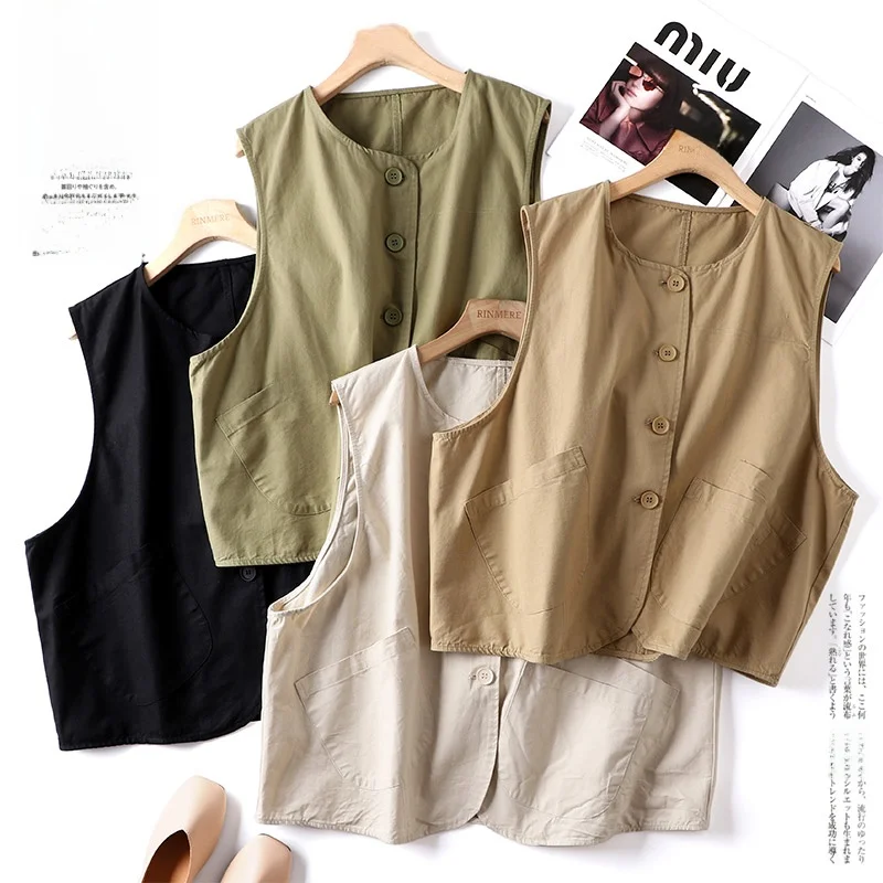 Classic Simple Style Pure Cotton Vest Loose Color Layering Shoulder Pad Business Casual round Neck Button up
Classic Simple Style Pure Cotton Vest Loose Color Layering Shoulder Pad Business Casual round Neck Button up