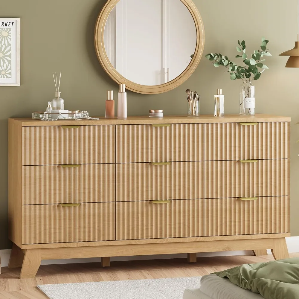 Modern 9 Drawer Bedroom Dresser 57 Inch Wide Wood Storage Chest for Living Room Hallway Natural Oak Finish
Modern 9 Drawer Bedroom Dresser 57 Inch Wide Wood Storage Chest for Living Room Hallway Natural Oak Finish