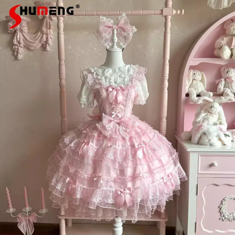 Original Pink Princess Lolita Birthday Suspenders Dress JSK Cute Bow Lace Slim-Fit Elegant Flower Wedding Dress Fairy Dresses
Original Pink Princess Lolita Birthday Suspenders Dress JSK Cute Bow Lace Slim-Fit Elegant Flower Wedding Dress Fairy Dresses