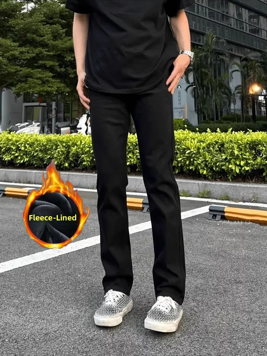 Black Fleece Lined Jeans Men's Straight Leg Slim Fit American High Street Style Casual Wear Spring Autumn Winter
Black Fleece Lined Jeans Men's Straight Leg Slim Fit American High Street Style Casual Wear Spring Autumn Winter