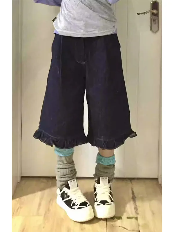 High Waist Wide Leg Seven-Foot Jeans Women's Summer New Sle Rollover Hem Japanese Harajuku Sle ort Mid-Pants
High Waist Wide Leg Seven-Foot Jeans Women's Summer New Sle Rollover Hem Japanese Harajuku Sle ort Mid-Pants