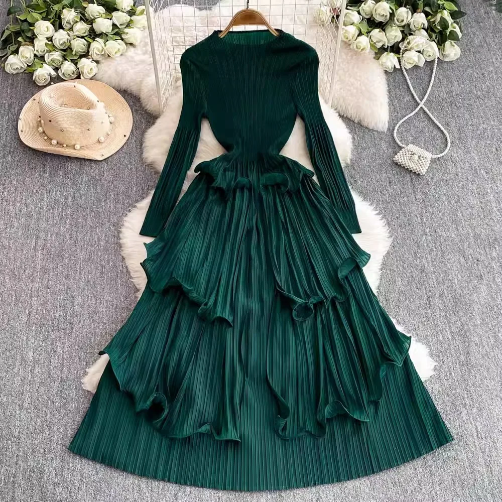 Elegant Oversized Long Sleeve Pleated Draped Women O-Neck Ruffles High Sretch Party Robe Vestidos Ladies Spring Summer Clothing
Elegant Oversized Long Sleeve Pleated Draped Women O-Neck Ruffles High Sretch Party Robe Vestidos Ladies Spring Summer Clothing
