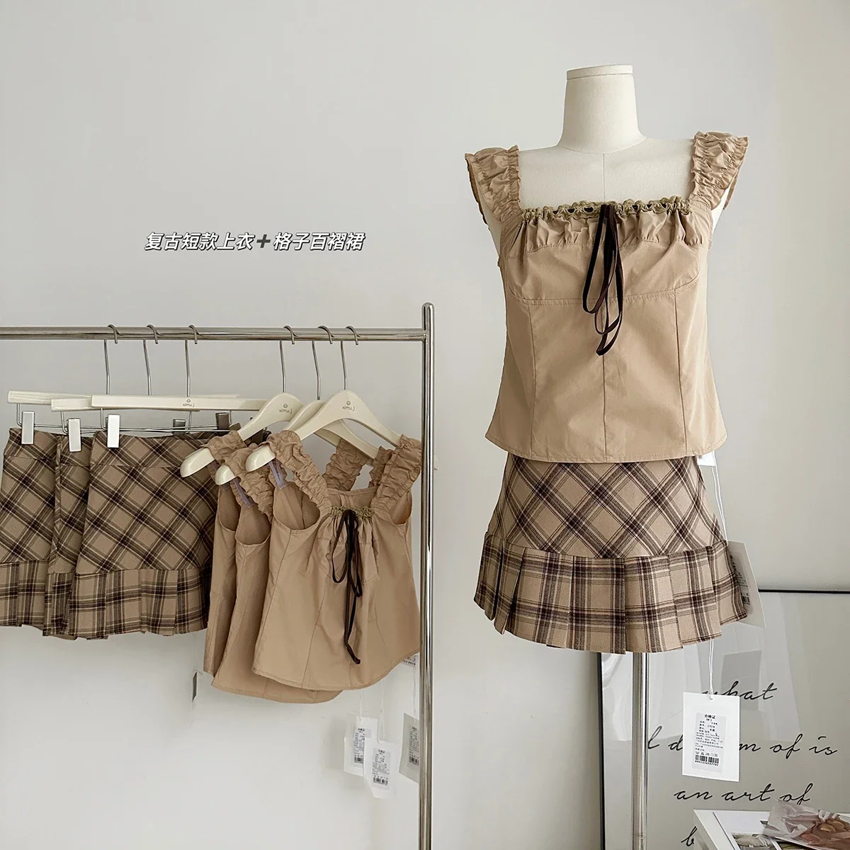 Summer Women Vintage Mori Girl Cute Core 2000s Outfits 2 Piece Set Gyaru Tank Tops + Plaid A-line Mini Skirts Korean Fashion New
Summer Women Vintage Mori Girl Cute Core 2000s Outfits 2 Piece Set Gyaru Tank Tops + Plaid A-line Mini Skirts Korean Fashion New