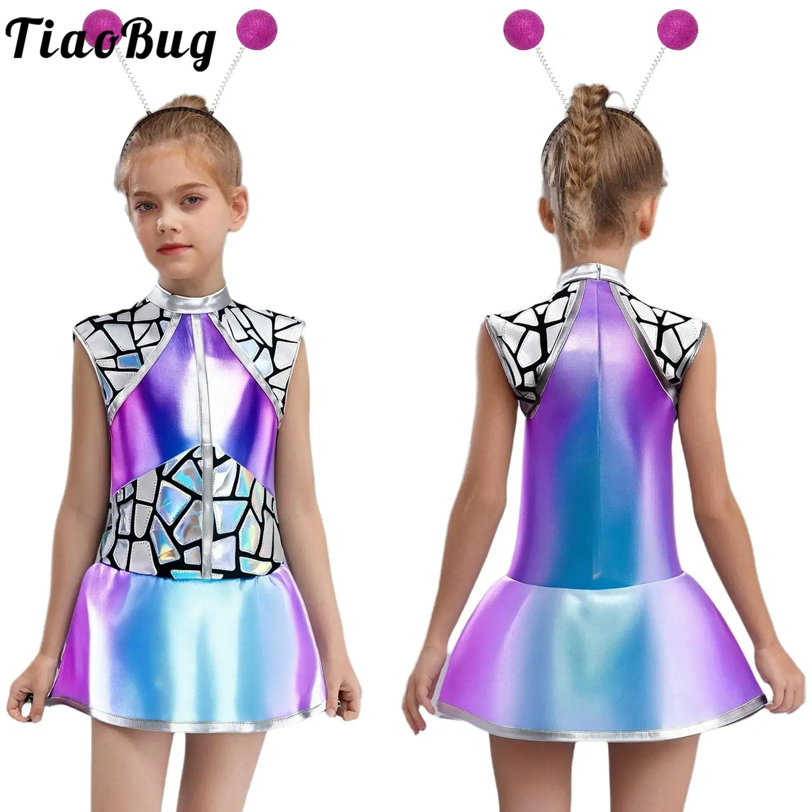 Teen Girls Alien Role Play Costume Outer Space Cosplay Suit Metallic Dance Tutu Dress and Hair Hoop Halloween Space Man Outfit
Teen Girls Alien Role Play Costume Outer Space Cosplay Suit Metallic Dance Tutu Dress and Hair Hoop Halloween Space Man Outfit