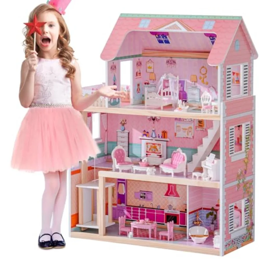 Wooden Dollhouse, Doll Houses Playset with 24 Pcs Furniture for 4, 5, 6-Inch Dolls, Dollhouse Gift for 3+ Year Old Girls Pink
Wooden Dollhouse, Doll Houses Playset with 24 Pcs Furniture for 4, 5, 6-Inch Dolls, Dollhouse Gift for 3+ Year Old Girls Pink
