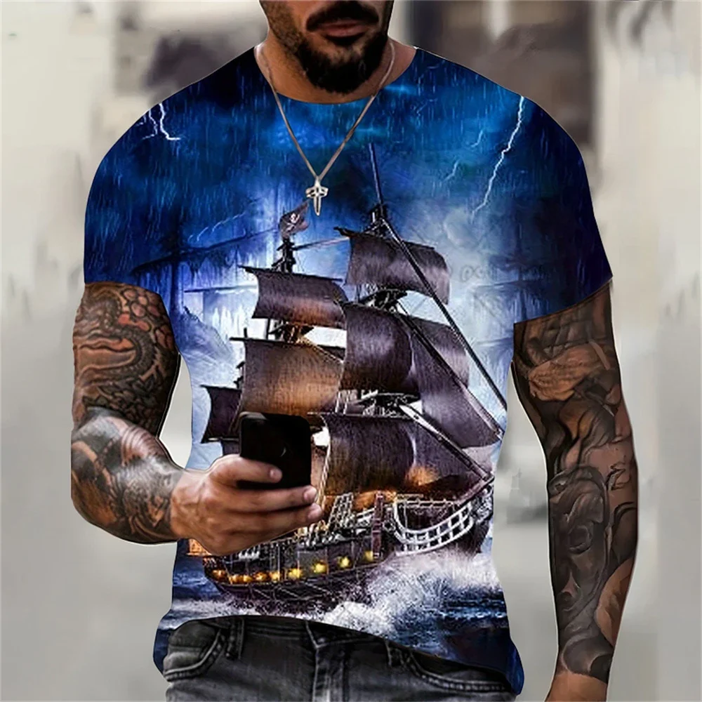 Fashion Pirate Ship Pattern 3D Printed T-shirt for Men - Short Sleeve, Round Neck, Oversized, Hip-hop Style T-shirt, Kawara Goth
Fashion Pirate Ship Pattern 3D Printed T-shirt for Men - Short Sleeve, Round Neck, Oversized, Hip-hop Style T-shirt, Kawara Goth