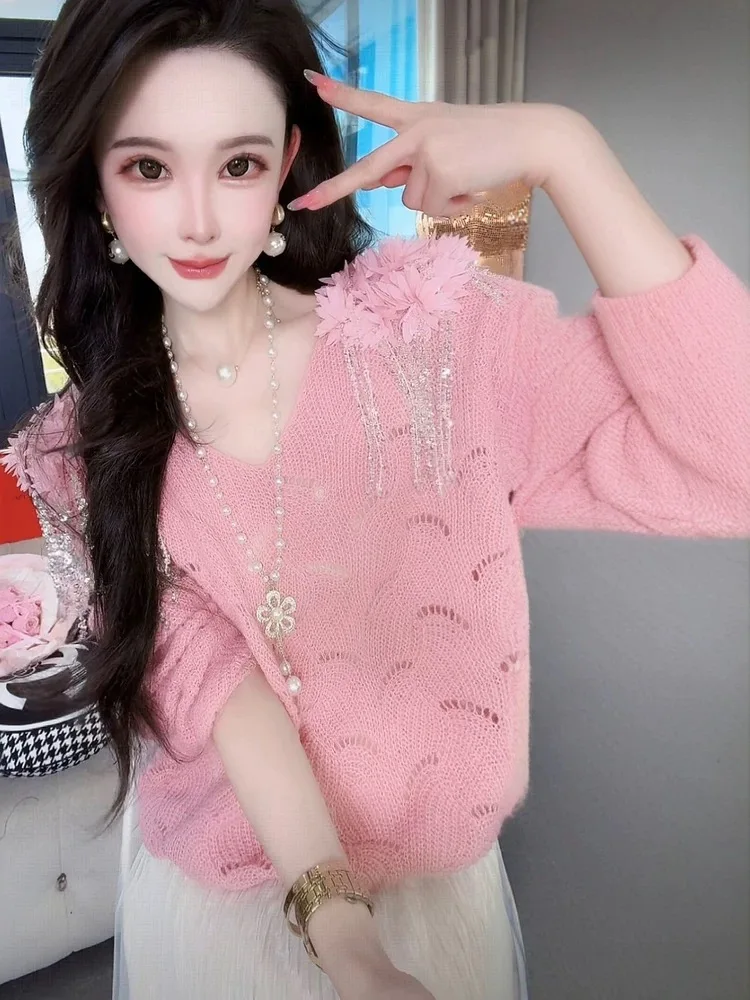 Elegant Sweet Knitting Beading Tassel Top Hollow out Autumn Winter Pullovers Fashion Ladies' Casual Loose Sweater F88
Elegant Sweet Knitting Beading Tassel Top Hollow out Autumn Winter Pullovers Fashion Ladies' Casual Loose Sweater F88
