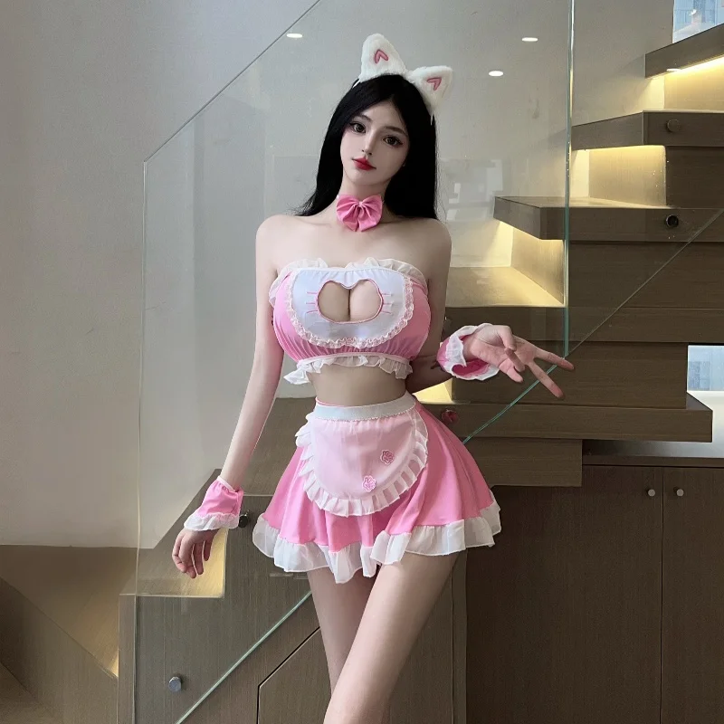Sexy Lingerie Maid's Uniform Sweet and Cute Style Hollow Design Low Cut and Breast Exposed Pleated Skirt Lace Embellishment
Sexy Lingerie Maid's Uniform Sweet and Cute Style Hollow Design Low Cut and Breast Exposed Pleated Skirt Lace Embellishment