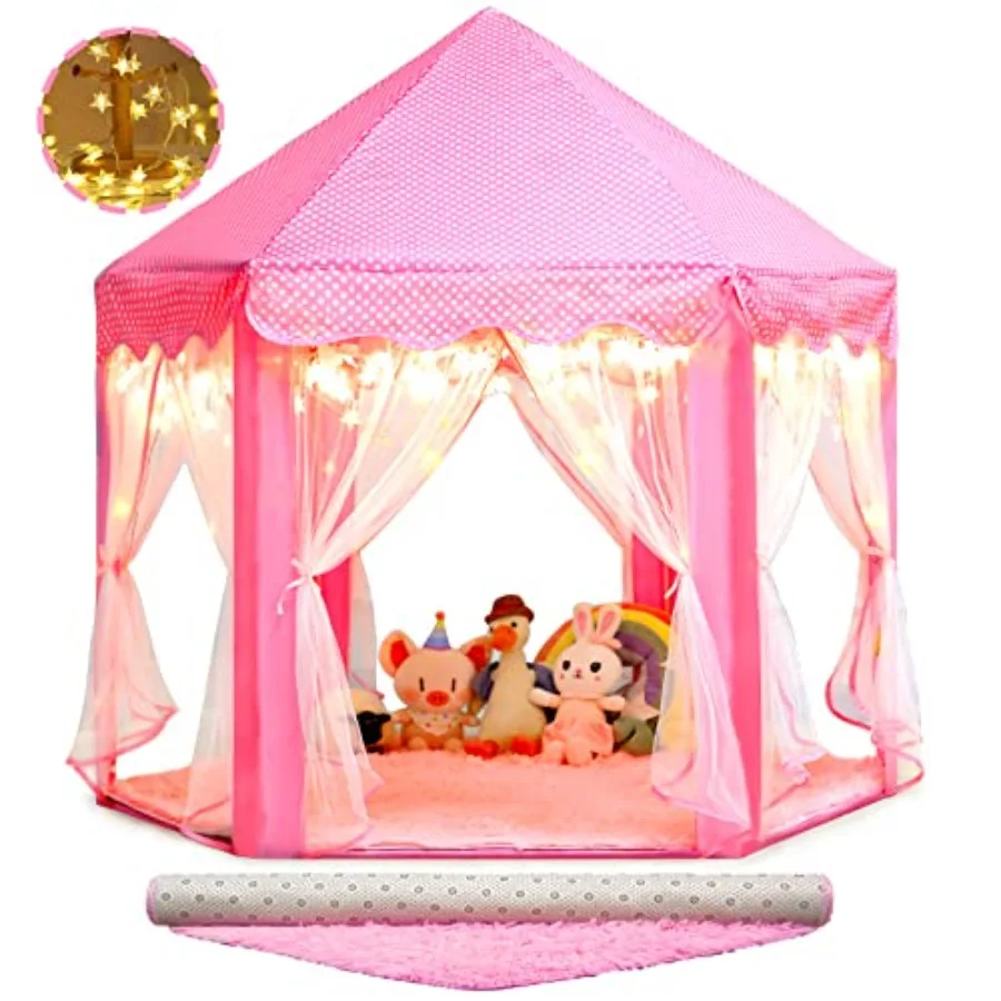 Pink Princess Tent with Rug for Girls Hexagon Playhouse Indoor Fairy Play Tent with Star Lights for and Toddlers Toys
Pink Princess Tent with Rug for Girls Hexagon Playhouse Indoor Fairy Play Tent with Star Lights for and Toddlers Toys