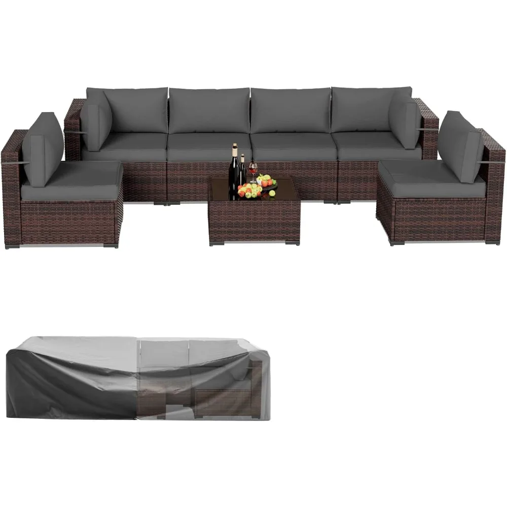Patio Furniture Sets, 7 Pieces Outdoor Rattan Sectional Sofa Set with Glass Table and Cushions, Wicker Patio Conversation Set f
Patio Furniture Sets, 7 Pieces Outdoor Rattan Sectional Sofa Set with Glass Table and Cushions, Wicker Patio Conversation Set f
