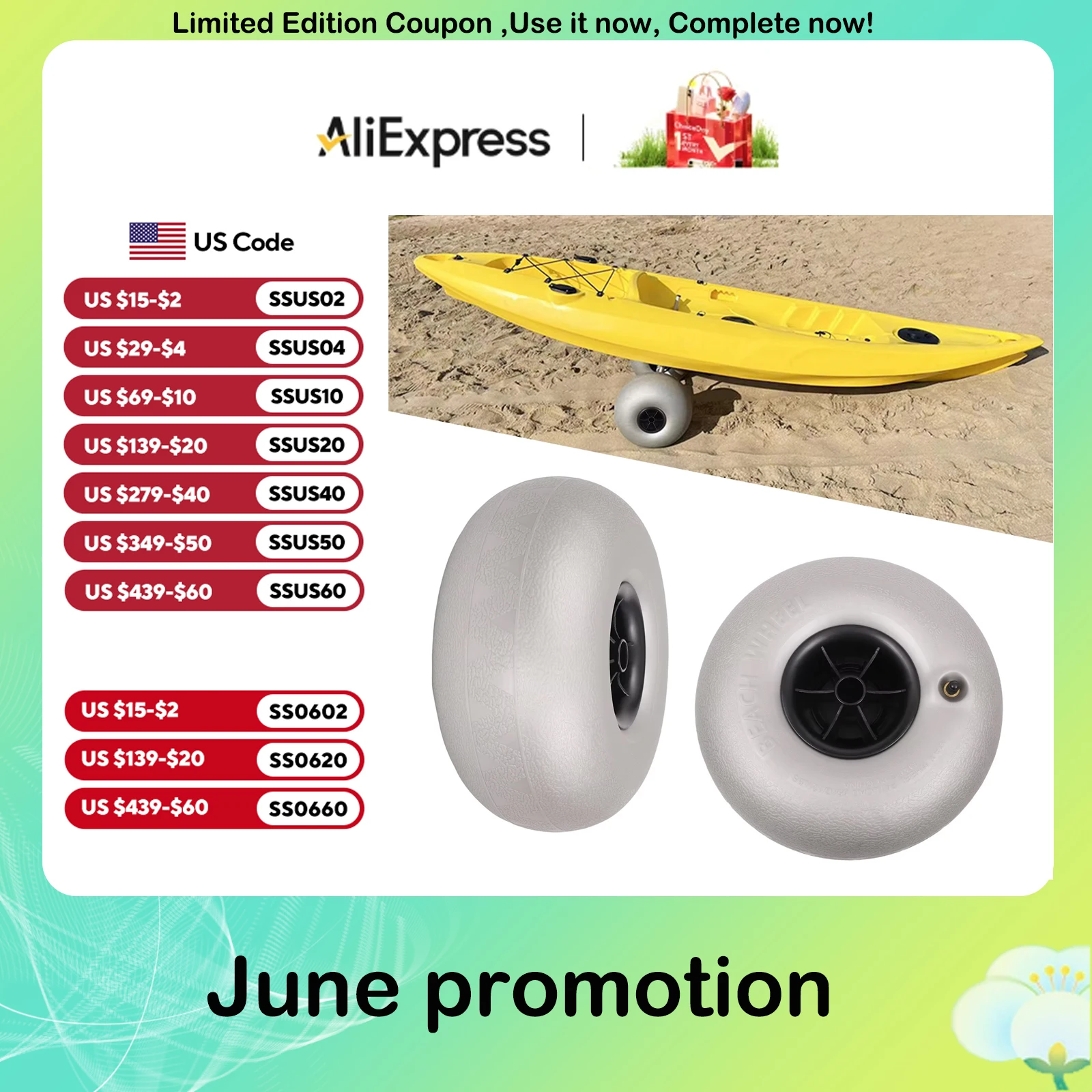 Replacement Balloon Wheels Beach Sand Tires for Kayak Dolly Canoe Carts Buggy 2-Pack
Replacement Balloon Wheels Beach Sand Tires for Kayak Dolly Canoe Carts Buggy 2-Pack