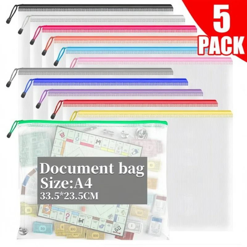 5/1PACK Waterproof Document Bag A4 Size Mesh Zipper Pouch Student Kids Zip Bag Puzzles & Book Storage for School Office Supplies
5/1PACK Waterproof Document Bag A4 Size Mesh Zipper Pouch Student Kids Zip Bag Puzzles & Book Storage for School Office Supplies