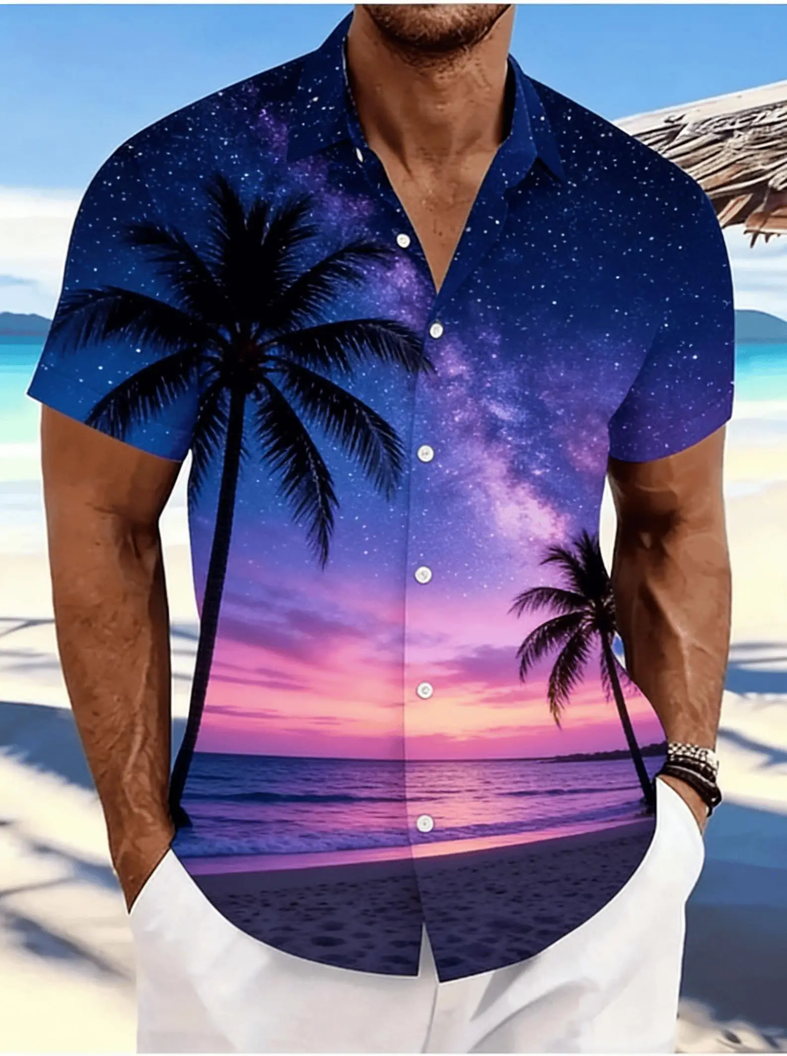 Men's Beach Palm Tree Silhouette Print Short Sleeve Shirt, Spring Summer Dreamy Hawaiian Vacation Blouse, Loose Casual Top
Men's Beach Palm Tree Silhouette Print Short Sleeve Shirt, Spring Summer Dreamy Hawaiian Vacation Blouse, Loose Casual Top