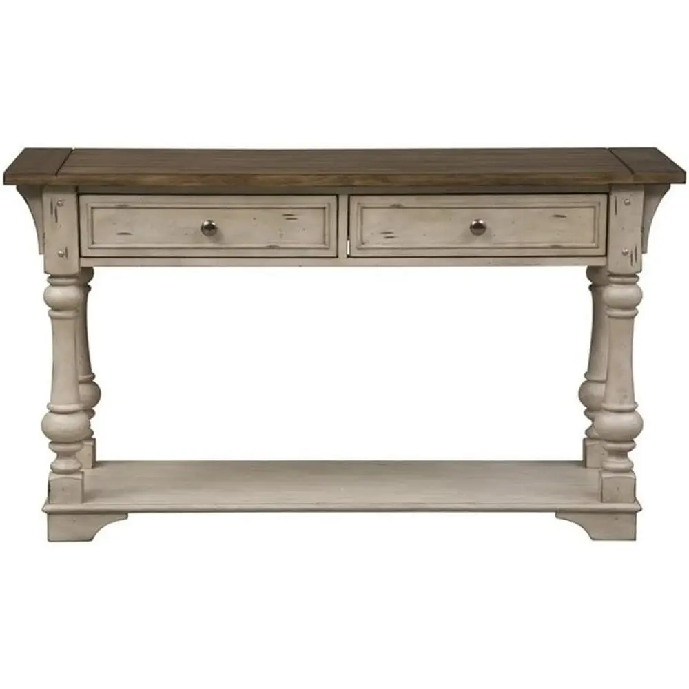 Classic Wooden Sofa Table with White Finish, Full Extension Glides, Pewter Nailhead Trim, English Dovetail Construction, Suitabl
Classic Wooden Sofa Table with White Finish, Full Extension Glides, Pewter Nailhead Trim, English Dovetail Construction, Suitabl
