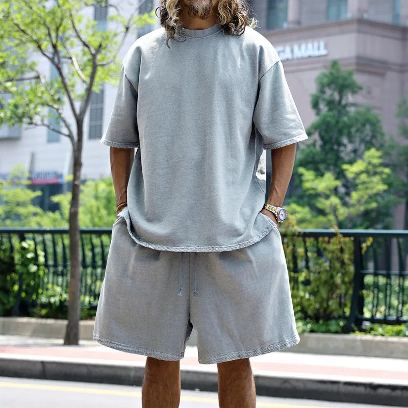 Pullover O Neck T Shirts Two Pieces Men Sets Knee Length Straight Shorts Solid Tees Sports Loose Pockets Summer Casual
Pullover O Neck T Shirts Two Pieces Men Sets Knee Length Straight Shorts Solid Tees Sports Loose Pockets Summer Casual