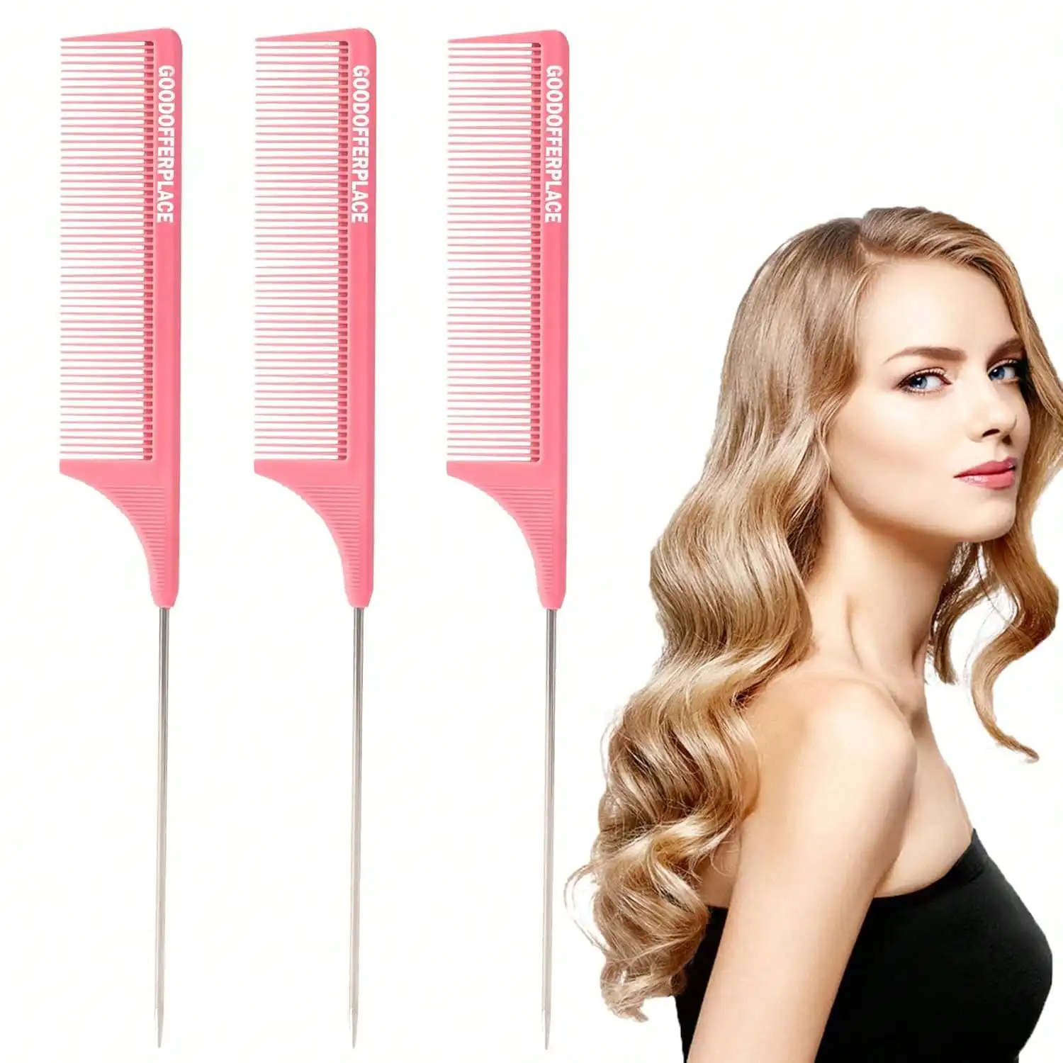 3-Piece Rat Tail Comb Set: Fine Tooth Combs With Metal Pick For Braiding, Styling, And Detangling (Pink)
3-Piece Rat Tail Comb Set: Fine Tooth Combs With Metal Pick For Braiding, Styling, And Detangling (Pink)