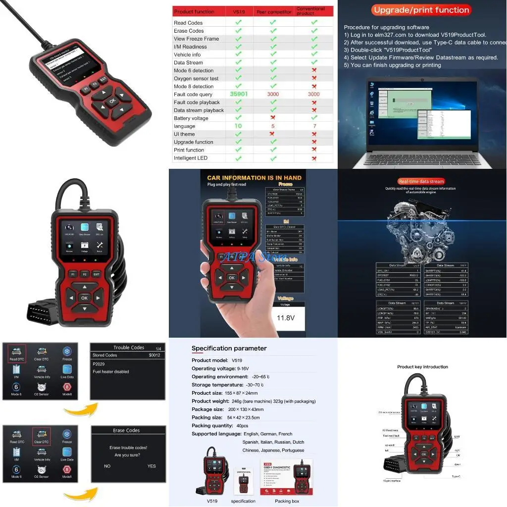 U13C OBD2 Scanner Professional Auto Engine System Diagnostic Lookups Code Reader
U13C OBD2 Scanner Professional Auto Engine System Diagnostic Lookups Code Reader