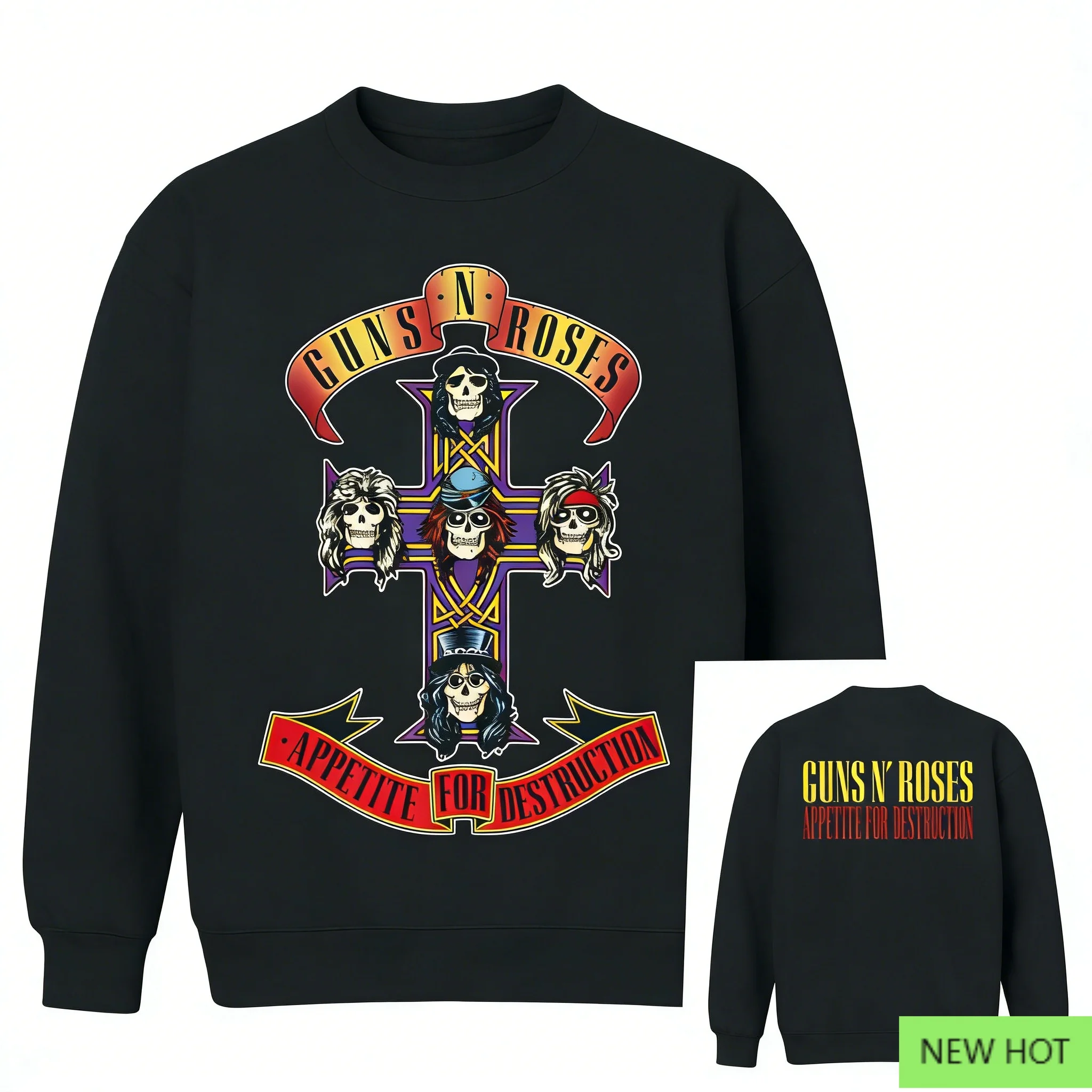 Guns N' Roses Appetite for Destruction Graphic Crewneck, топ Hard Rock, идеально подходит для фанатов Who Love Band Style и Rebellious Vibe
Guns N' Roses Appetite for Destruction Graphic Crewneck, топ Hard Rock, идеально подходит для фанатов Who Love Band Style и Rebellious Vibe