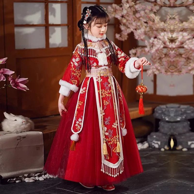 Winter New Girl's Embroidered Hanfu Dress Chinese Kids Wedding Flower Girls Daily Dress Birthday Gift 2025 New Year Clothes
Winter New Girl's Embroidered Hanfu Dress Chinese Kids Wedding Flower Girls Daily Dress Birthday Gift 2025 New Year Clothes
