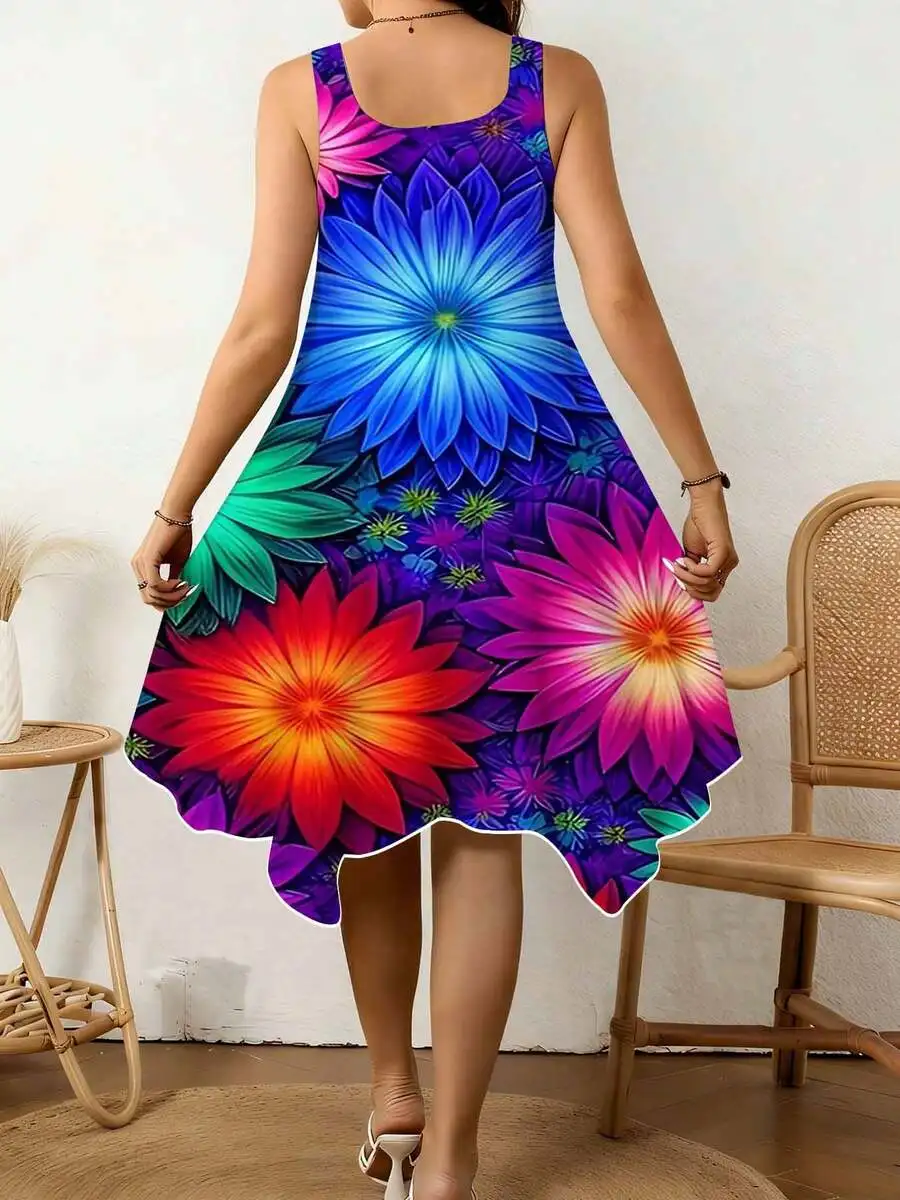 Colorful Floral Print Women Sleeveless Dress V Neck Irregular Hem Summer Casual Breathable
Colorful Floral Print Women Sleeveless Dress V Neck Irregular Hem Summer Casual Breathable