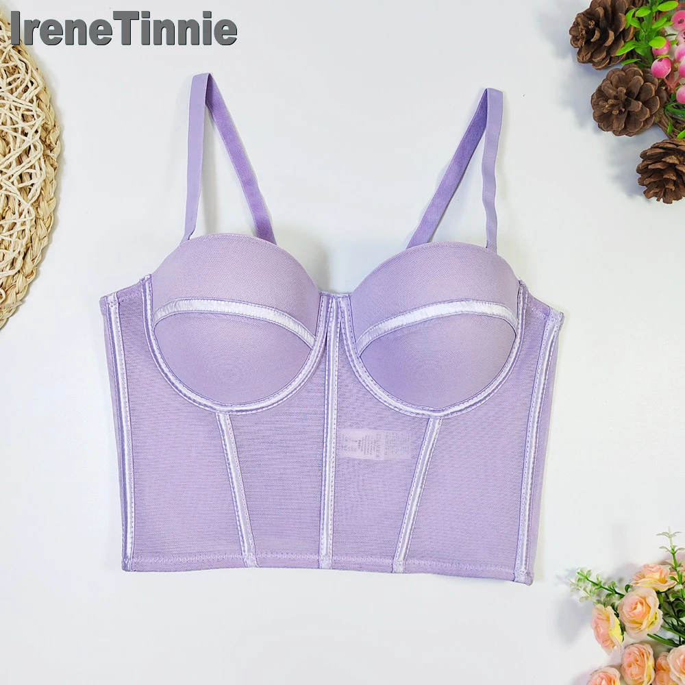 IRENE TINNIE Black Short Crop Tops Fashion French Tyle Mesh Tank Top Women Sexy Bustier Solid Color Suspenders With Breast Pad
IRENE TINNIE Black Short Crop Tops Fashion French Tyle Mesh Tank Top Women Sexy Bustier Solid Color Suspenders With Breast Pad