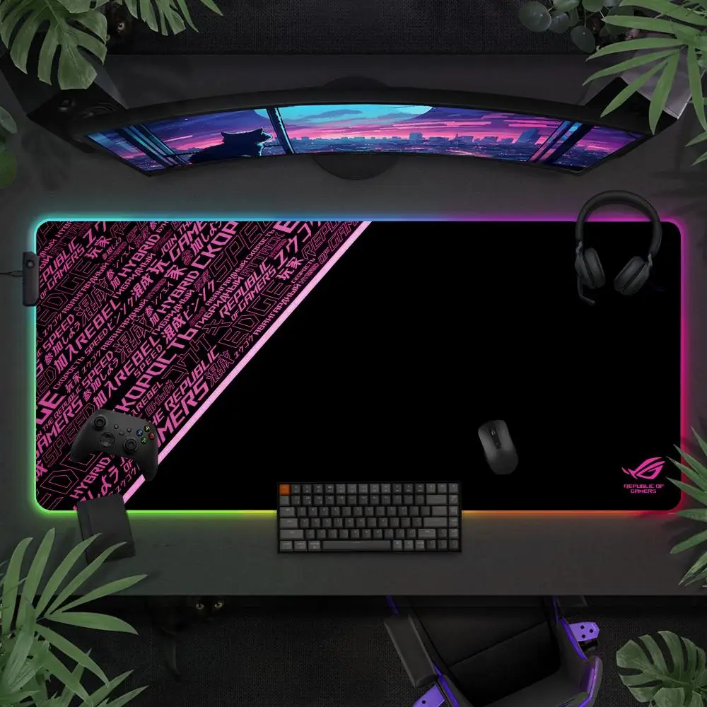 ROG Large Size Gaming Mouse Pad RGB Luminous Mouse Pad Office Computer Accessories PC Keyboard Pad LED Anti-Slip Gaming Desk Pad