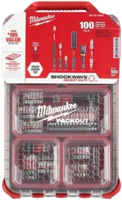 100-Piece Impact-Duty Alloy Steel Driver Bit Set with PACKOUT Case for Heavy-Duty Tools
100-Piece Impact-Duty Alloy Steel Driver Bit Set with PACKOUT Case for Heavy-Duty Tools