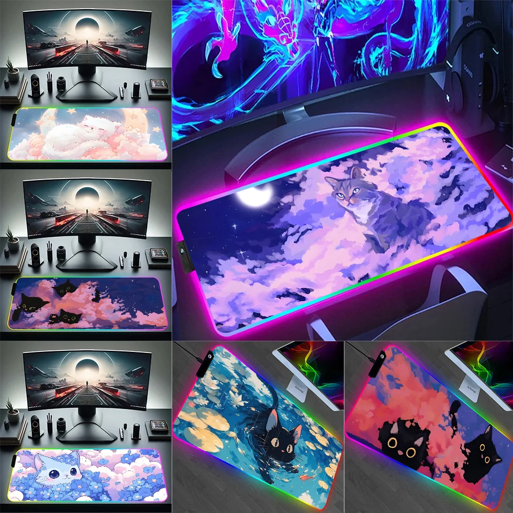 RGB Pc Gamer Keyboard Mouse Pad Mousepad LED Cute Black Cat Glowing Mouse Mats Rubber Gaming Computer Mausepad
RGB Pc Gamer Keyboard Mouse Pad Mousepad LED Cute Black Cat Glowing Mouse Mats Rubber Gaming Computer Mausepad