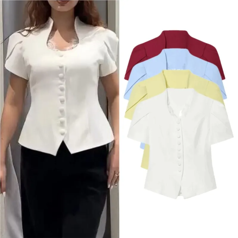 Women's Lace Patchwork Blazer 2026 Summer Fashion V Collar Puffy Short Sleeve Single Breasted Coats Elegant Female Tops
Women's Lace Patchwork Blazer 2026 Summer Fashion V Collar Puffy Short Sleeve Single Breasted Coats Elegant Female Tops