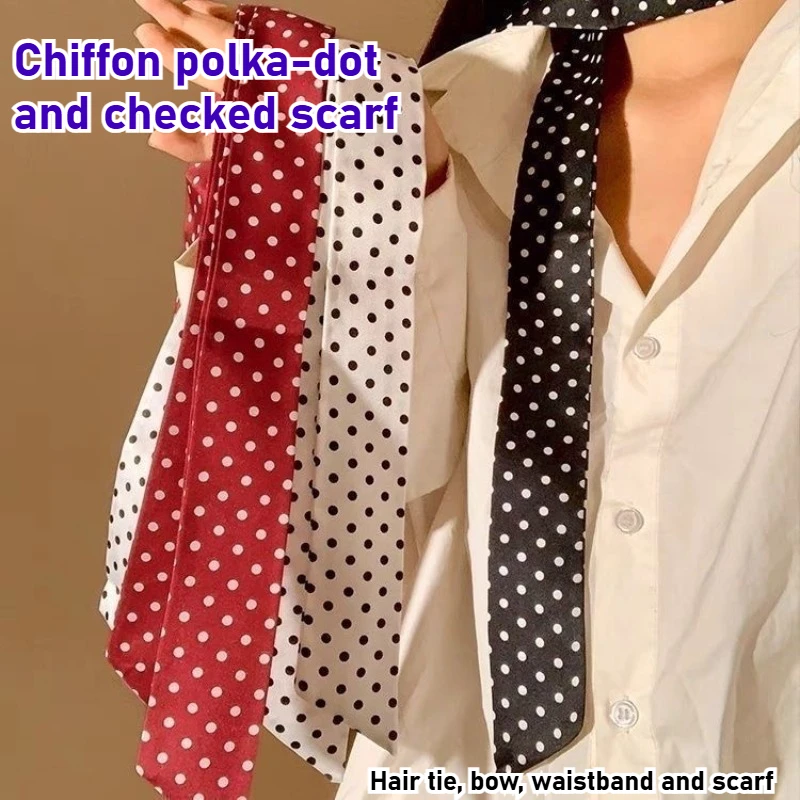 Women's Chiffon Polka Dot Checked Scarf: Decorative Long Ribbon for Travel, Fashion, Hair Styling, Bags, Waist and Neck
Women's Chiffon Polka Dot Checked Scarf: Decorative Long Ribbon for Travel, Fashion, Hair Styling, Bags, Waist and Neck