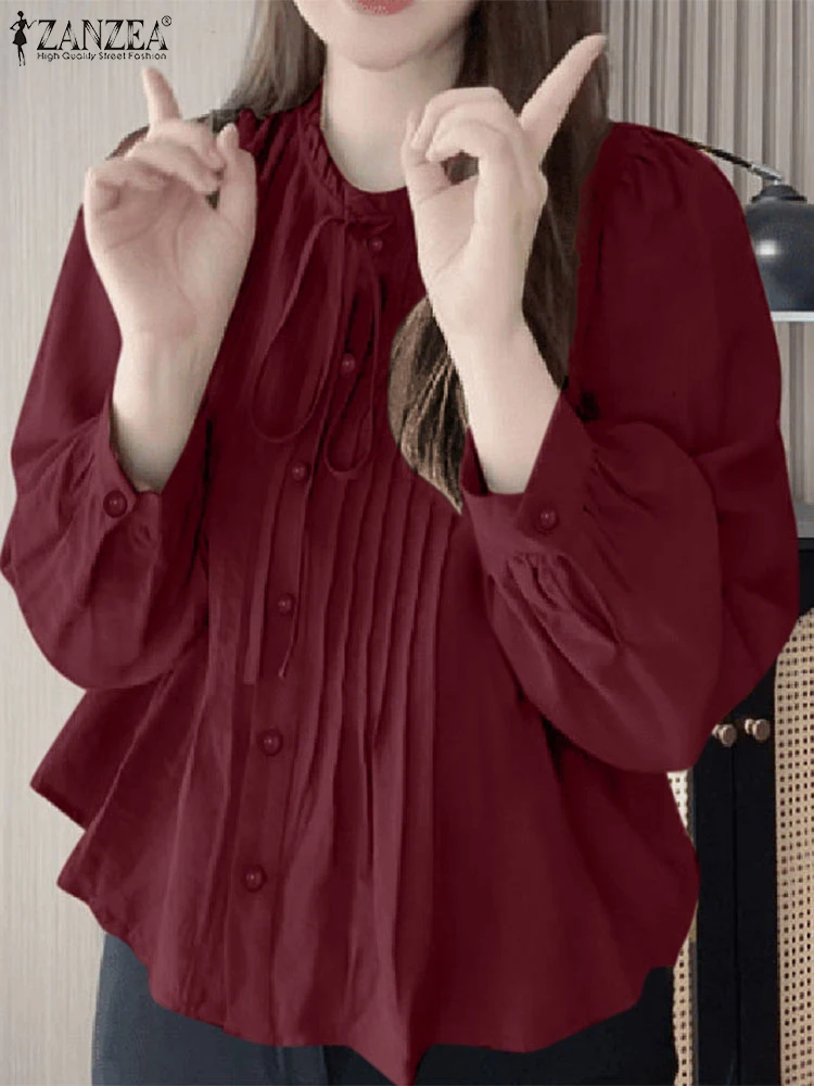 ZANZEA Elegant Long Lantern Sleeve Work Shirts Spring Women Solid Pleated Blouse Casual O-Neck Lace-Up Holiday Tops Loose Blusas
ZANZEA Elegant Long Lantern Sleeve Work Shirts Spring Women Solid Pleated Blouse Casual O-Neck Lace-Up Holiday Tops Loose Blusas