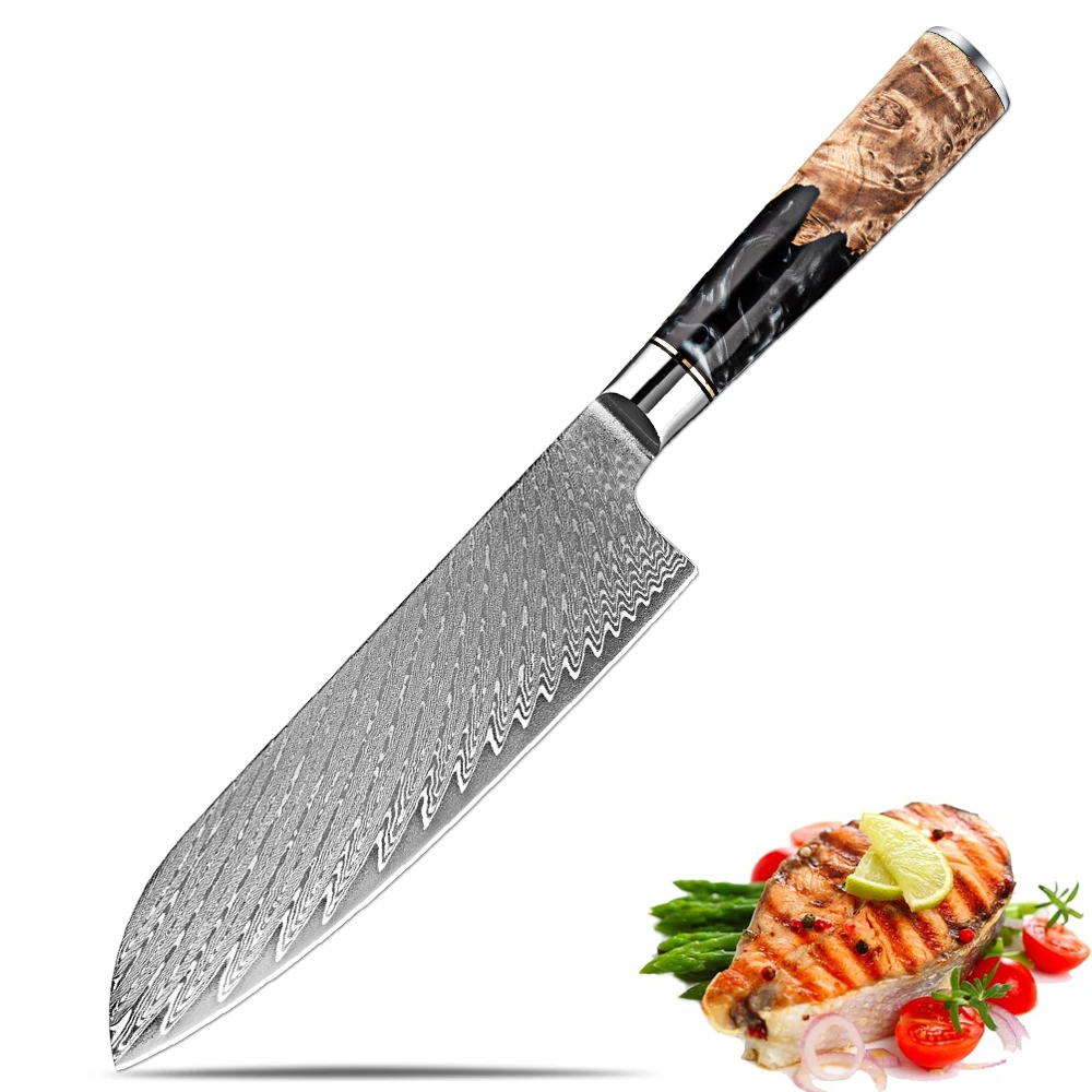 Japanese Chef Knife 7 Inch Santoku Knife Kitchen Knife Sharp Damascus Steel Cooking Knife Vegetables Black Resin Wooden Handle
Japanese Chef Knife 7 Inch Santoku Knife Kitchen Knife Sharp Damascus Steel Cooking Knife Vegetables Black Resin Wooden Handle