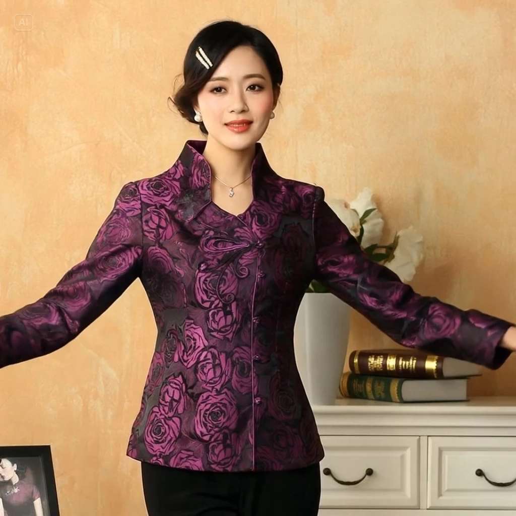 Women Elegant Slim Fit Coats Red Green Purple Rose Jacquard Outfit Refinement Qipao Style Outfit Tea Break Look Wear 2024 Spring
Women Elegant Slim Fit Coats Red Green Purple Rose Jacquard Outfit Refinement Qipao Style Outfit Tea Break Look Wear 2024 Spring