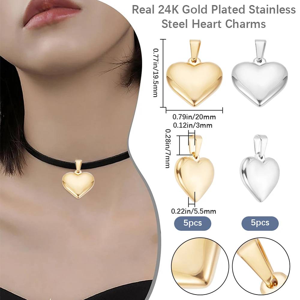10Pcs 2 Colors 304 Stainless Steel Pendants Heart Golden Stainless Steel Color 19.5x20x5.5mm Hole: 7x3mm 5pcs/color
10Pcs 2 Colors 304 Stainless Steel Pendants Heart Golden Stainless Steel Color 19.5x20x5.5mm Hole: 7x3mm 5pcs/color