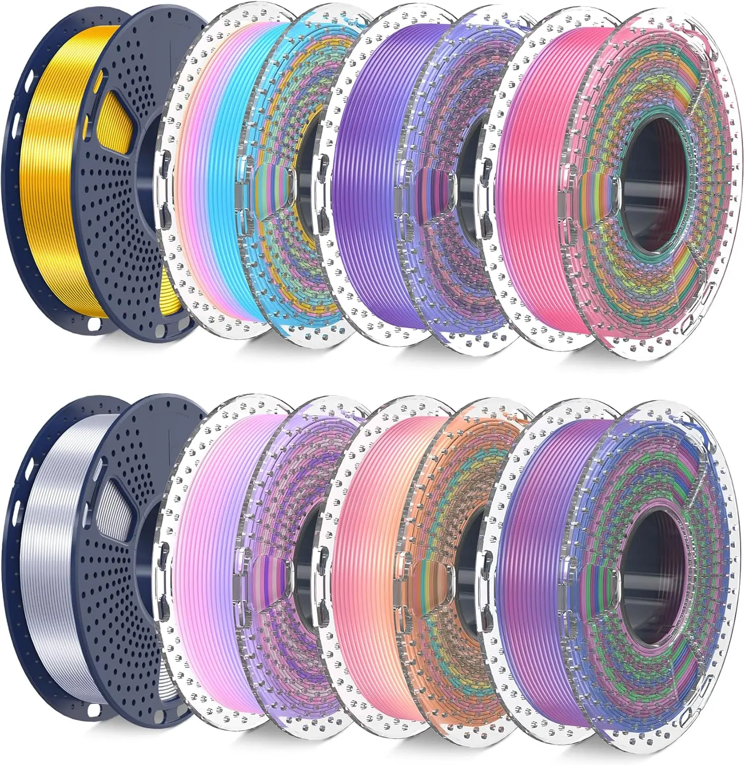 3D Printer Filament Bundle: PLA Silk Rainbow Multicolor, Fast Color Change 8m, Vacuum Packed 250g Spool, 8 Rolls Total 2kg
3D Printer Filament Bundle: PLA Silk Rainbow Multicolor, Fast Color Change 8m, Vacuum Packed 250g Spool, 8 Rolls Total 2kg