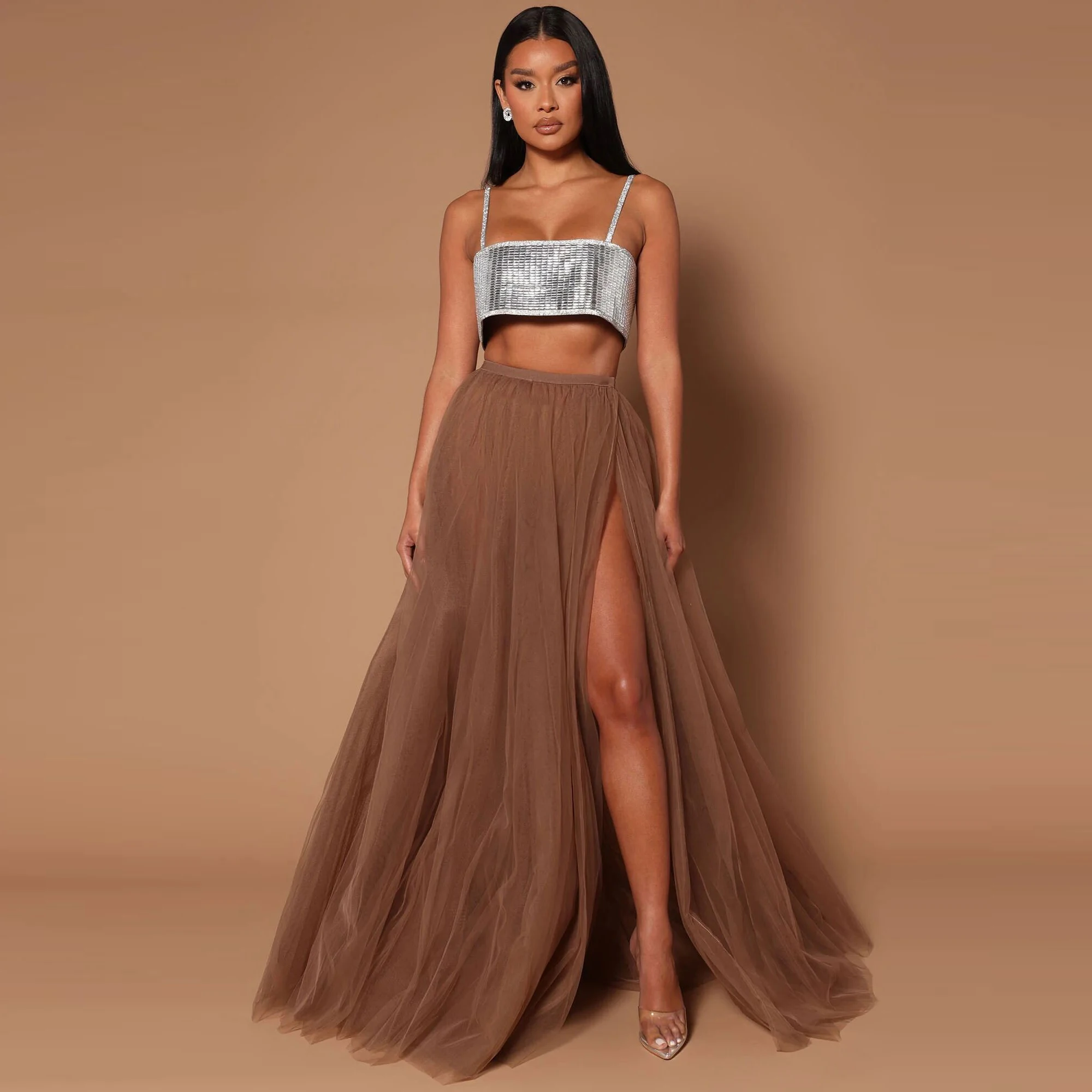 Chocolate Color Women Skirts Fashion Lush Party Skirts Elastic Waistband Layered Maxi Skirt Split Floor-Length
Chocolate Color Women Skirts Fashion Lush Party Skirts Elastic Waistband Layered Maxi Skirt Split Floor-Length