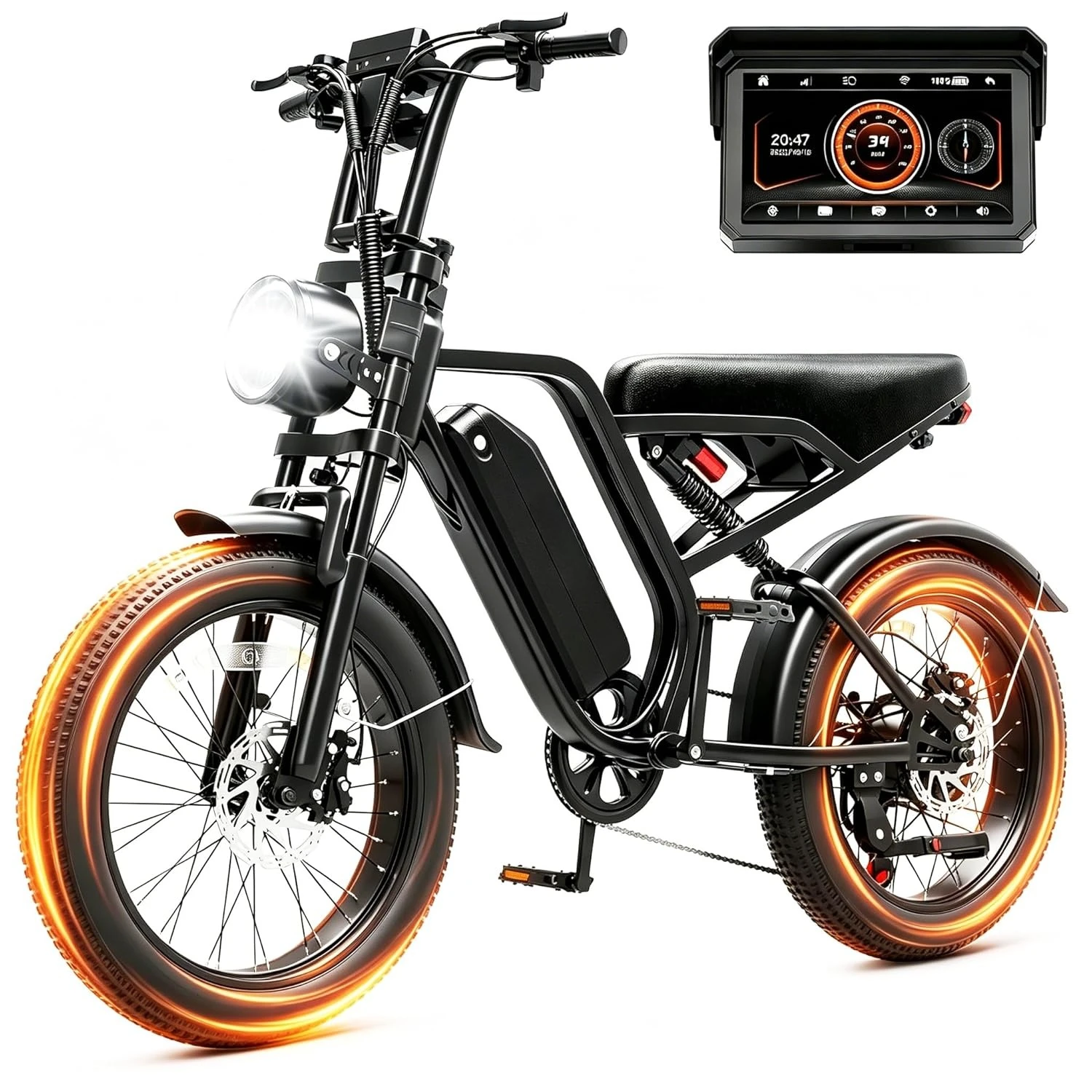 300lb Adult Ebike 34MPH 1500W Peak Motor 20 Fat Tire Front&Rear Cameras All Terrain Removable Battery UL2849 Custom
300lb Adult Ebike 34MPH 1500W Peak Motor 20 Fat Tire Front&Rear Cameras All Terrain Removable Battery UL2849 Custom