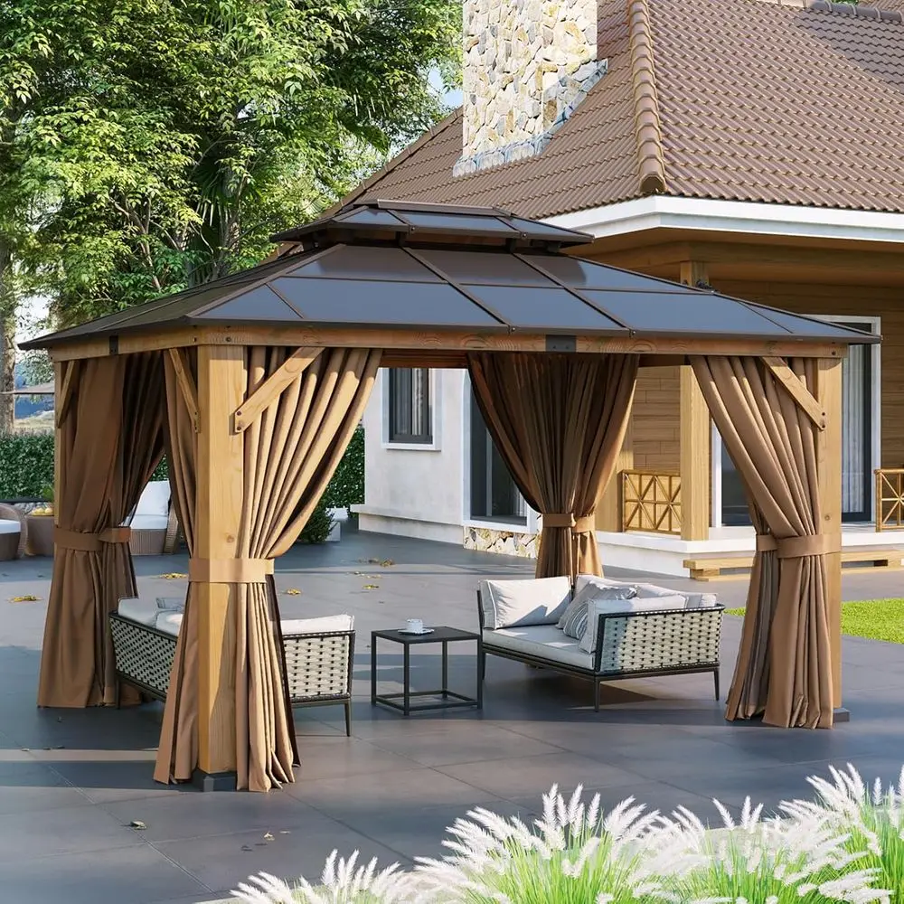 10' x 12' Outdoor Wooden Gazebo with Double Polyethylene Roof for Patio, Garden, Deck
10' x 12' Outdoor Wooden Gazebo with Double Polyethylene Roof for Patio, Garden, Deck