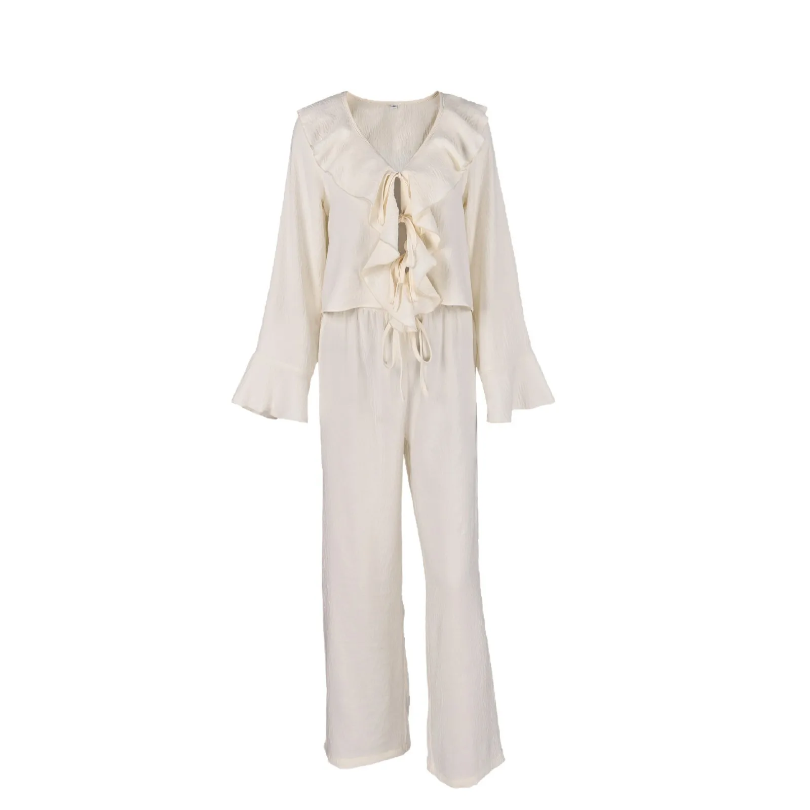 Fashion Design Sense Women's Pants Sets V-neck Ruffles Leace-up Long Sleeve Shirt Trousers Two Piece Set Trendy Vacation Style
Fashion Design Sense Women's Pants Sets V-neck Ruffles Leace-up Long Sleeve Shirt Trousers Two Piece Set Trendy Vacation Style