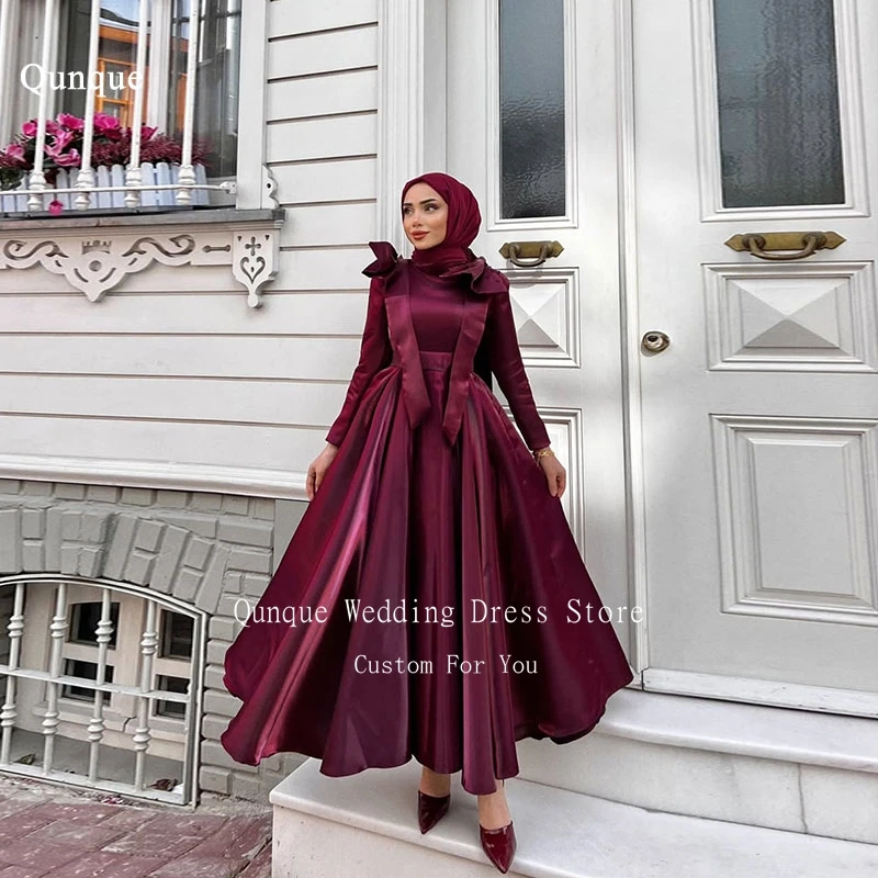 Qunque Burgundy Organza A-line Evening Dresses Long Sleeves Bows Muslim Vestido Para Boda Invitada Modern Prom Gowns Customized
Qunque Burgundy Organza A-line Evening Dresses Long Sleeves Bows Muslim Vestido Para Boda Invitada Modern Prom Gowns Customized
