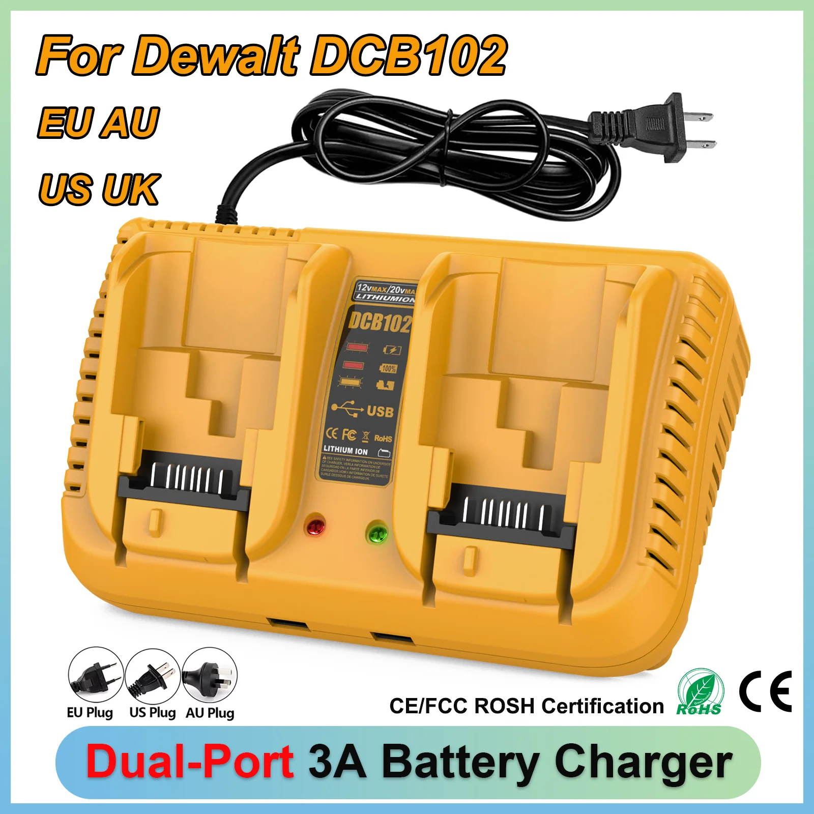 DCB102 Dual Port 3A Rapid Charger For Dewalt 12V 14.4V 18V 20V Li-ion Battery USB Charger with LED DCB205 DCB115 DCB107 DCB112
DCB102 Dual Port 3A Rapid Charger For Dewalt 12V 14.4V 18V 20V Li-ion Battery USB Charger with LED DCB205 DCB115 DCB107 DCB112
